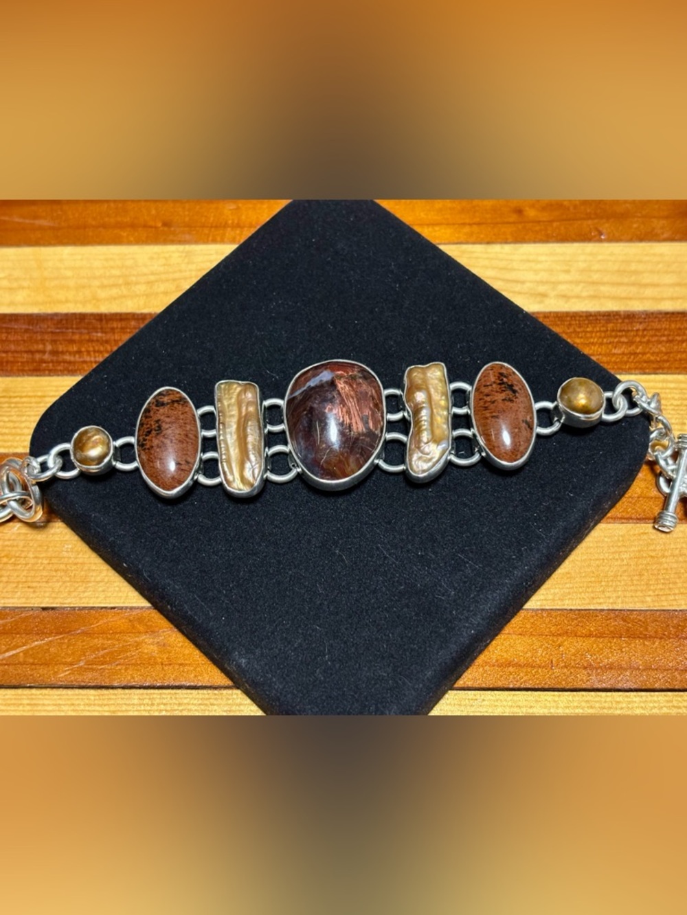 Vintage Oscar’s Silver 950 Chunky Multi-Stone Toggle Statement Bracelet Signed